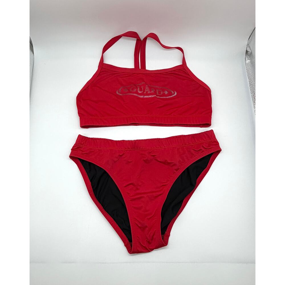 Red Lifeguard Bikini Set Women Medium Two Piece Swimsuit Guard Top Bottom